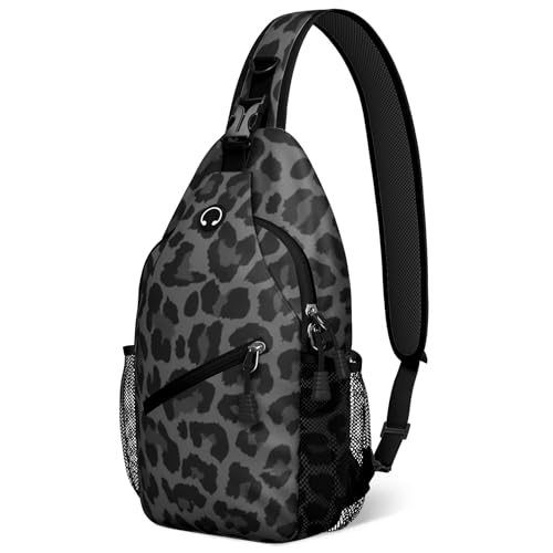 Black Leopard Print Sling Bag Crossbody Chest Bag for Women Men, Water Resistant Lightweight Casual Crossbody Bag with Adjustable Strap, Travel Hiking Daypack Shoulder Backpack - color: Black Leopard Print
