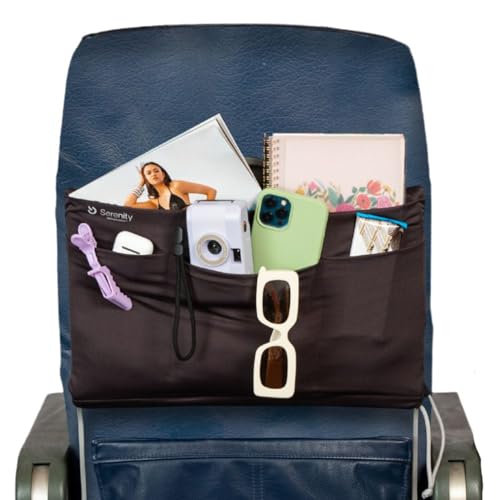 Airplane Tray Organizer/Tote with 4 Storage Pockets, Back Seat Airplane Tray Cover, Converts into a Drawstring Tote, Washable, Durable & Lightweight (2.8 oz) Airplane Travel Essentials - color: Charcoal
