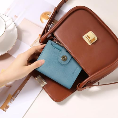 RFID Blocking Leather Womens Wallet with Coin Pocket(lakeblue) - color: c6-lakeblue
