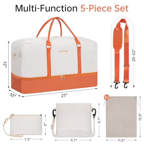 21" Weekender Bag Overnight Bag Travel Duffel Bag for Women - color: Beige & Brown, size: Large