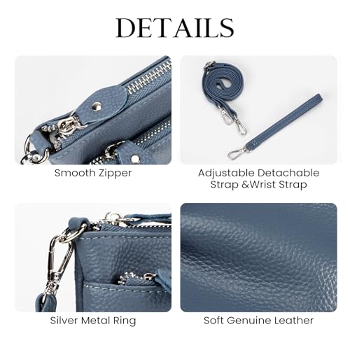 befen Genuine Leather Wristlet Clutch Wallet Purses with RFID Blocking - color: Grey Blue