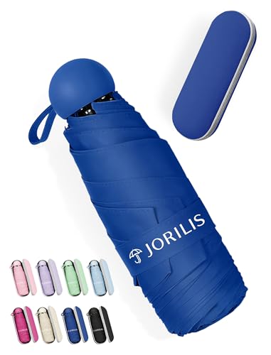 Jorilis Mini Compact Travel Umbrella with Case, Pocket Size UV Sun & Rain - color: Blue