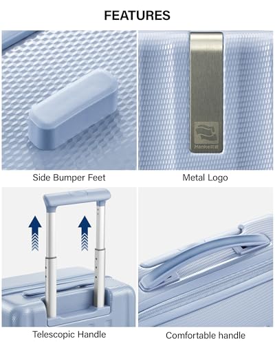 Hanke Upgraded Elite 24 Inch Checked Luggage,PC Hard Shell Suitcases with Wheels, TSA Lock, Explosion-Proof Zipper Suitcase for Business Travel Men & Women,Mist Blue - color: Mist Blue, size: 24 Inch