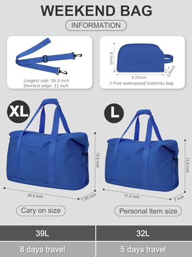 Capolo Expandable Travel Duffle Bag Weekender Overnight Bags for Women Men - color: Royal Blue, size: X-Large