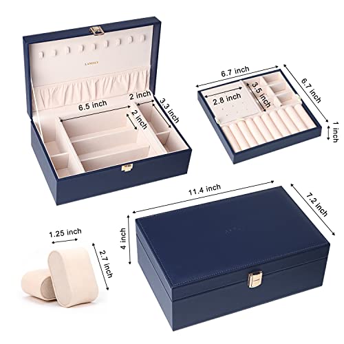LANDICI 2-Layer Jewelry Box with 4 Watch Slots, Grey - color: Dark Blue
