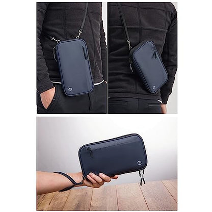 RFID Blocking Family Passport Holder For Travel, Neck Wallet - color: Blue