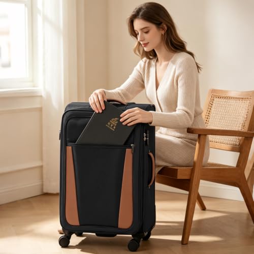 mixi 24 Inch Softside Expandable Checked Luggage, Black - color: Black, size: 24-Inch Checked in
