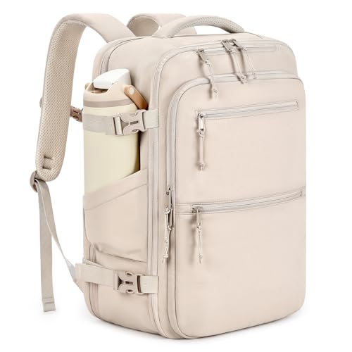 mibasies 30L Airline Approved Travel Carry On Backpack, fit 17" Laptop - color: Beige, size: X-Large
