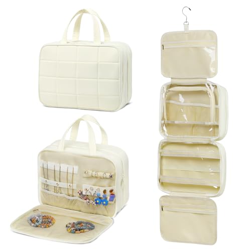 Travel Hanging Toiletry Bag for Women Puffy Makeup Bags Beige