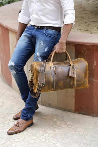 Handmade Leather Travel Duffel Bag - Airplane Underseat Carry On Bags by Rustic Town - color: Brown