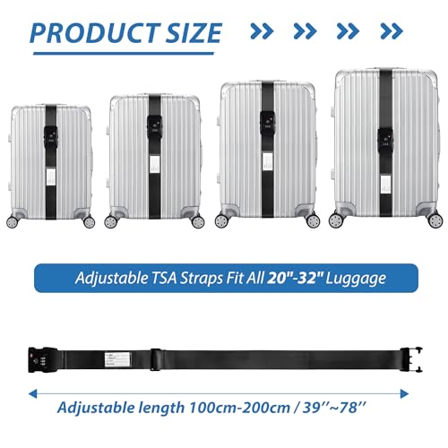 TSA Approved Luggage Straps with Combination Lock (Straight Black) - color: Straight Black
