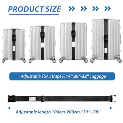 TSA Approved Luggage Straps with Combination Lock (Straight Black) - color: Straight Black