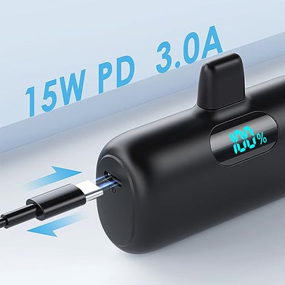 [2팩]아이폰 14/13용 소형 휴대용 충전기, 업그레이드된 5000mAh PD 고속 충전 보조 배터리, 아이폰 14/14 프로 맥스/13/13 프로/12 프로/11/XR/X/8/7과 호환되는 미니 휴대용 휴대폰 충전기 블랙+블랙 - color: 블랙+블랙.