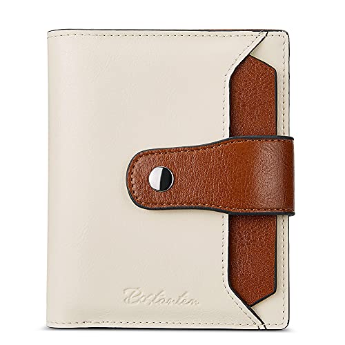 BOSTANTEN Leather Womens Wallet Small RFID Blocking Credit Card Holder - color: Beige with Brown