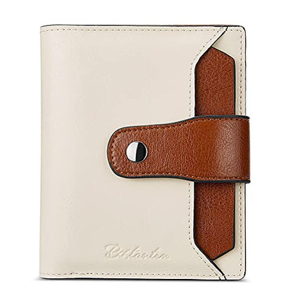 BOSTANTEN Leather Womens Wallet Small RFID Blocking Credit Card Holder - color: Beige with Brown