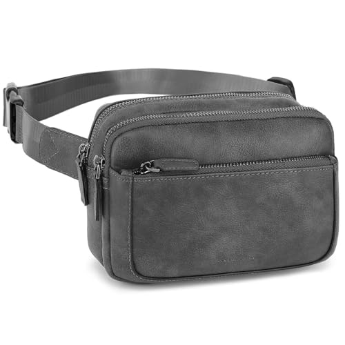 Fanny Packs for Women, Large Vegan Leather Waterproof Belt Bag, Gray - color: Grey