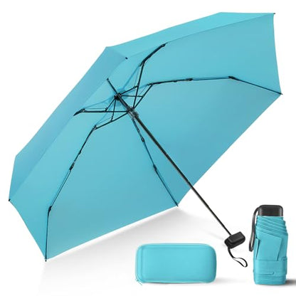 Mini Umbrella for Travel with Case Small Compact Sun Rain Tiny for Purse - color: 1702.Lake Green