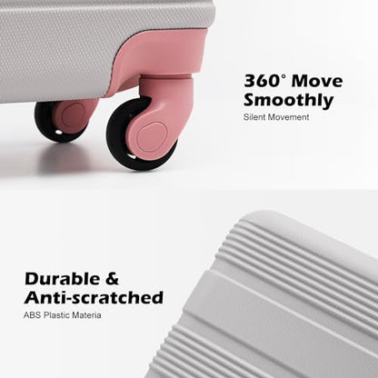 LONG VACATION Luggage Sets with Spinner Wheels, Suitcase Set 6 Piece - color: GREY-PINK, size: 6 piece set