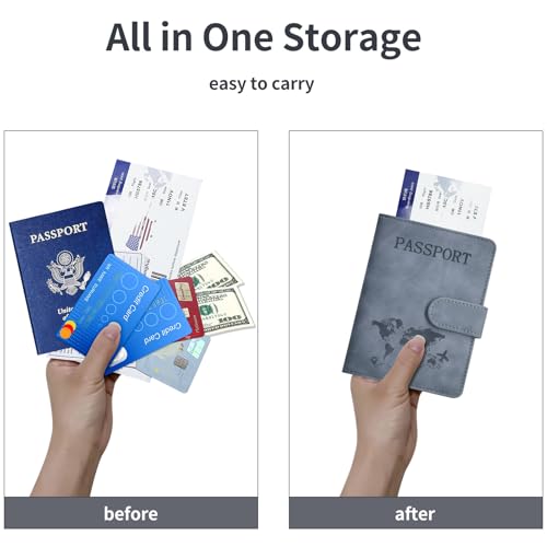 Passport Holder Cover Wallet Case RFID Blocking Card Slot Travel Essentials - color: Navy Grey