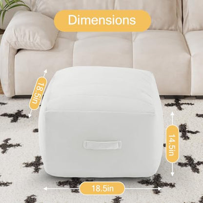 MeMoreCool Square Pouf Ottoman Foot Rest 20x20x15 Inches, Off-White - color: Striped Off-white