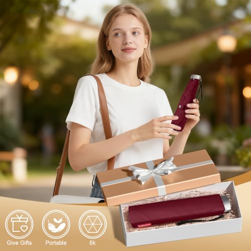 Travel Umbrella Compact Small Folding Windproof Lightweight for Women - color: 08.Wine Red