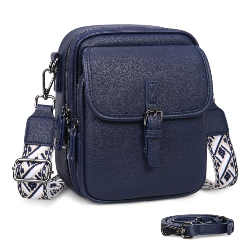 Leather Crossbody Bag for Women Small Anti Theft Messenger Purse - color: Dark Blue
