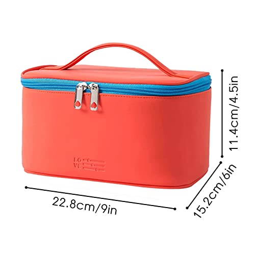 Meiyuuo Travel Makeup Bag for Women, PU Leather Cosmetic Bag, Red - color: Orange Red