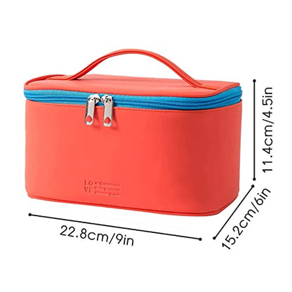 Meiyuuo Travel Makeup Bag for Women, PU Leather Cosmetic Bag, Red - color: Orange Red