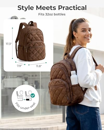 BAGSMART College Laptop Backpack,Cute Travel Backpack for Women,Quilted Computer Bookbag - color: 17-coffee Brown