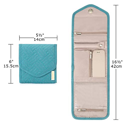 BAGSMART Travel Jewelry Organizer Case Foldable Jewelry Roll,Mini,Teal - color: Teal, size: Small