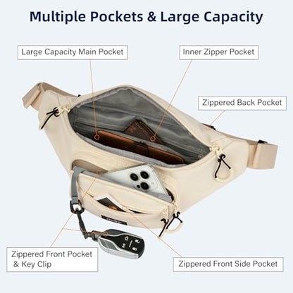 HanTrip Crossbody Sling Bag Fanny Packs Waist Purse for Men - color: Offwhite
