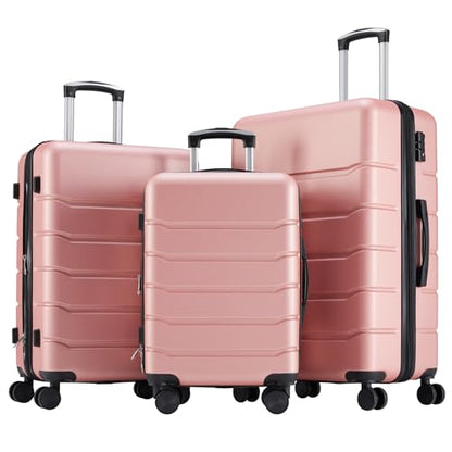 OLIXIS 3-Piece Luggage Set, Carry On Suitcases with Spinner Wheels, Expandable Travel Luggage with TSA Approved Lock & ABS Hard Shell, Pink, 20/24/28 Inch - color: Pink, size: 20/24/28IN