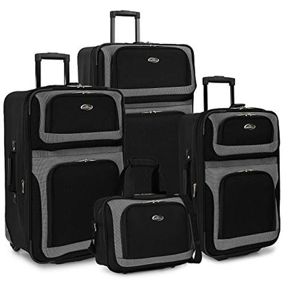 U.S. Traveler New Yorker Lightweight Expandable Rolling Luggage, Black, 4-Piece Set - color: Black, size: 4-Piece Set (15/21/25/29)