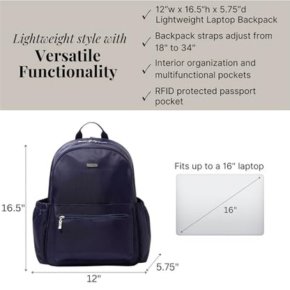 Baggallini Essential Laptop Backpack - 16x12 Inch Travel Backpack with 16" Laptop Sleeve - Lightweight Luggage Backpack - color: Cadet Navy