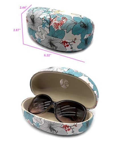 JAVOedge Style Eyeglass & Sunglasses Case - Extra Large Hard Shell Protective Case with Cleaning Cloth - color: Teal Blossom