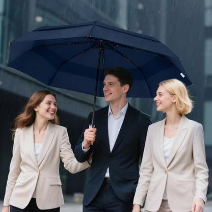 Windproof Golf Umbrella Large 54 Inch Folding Auto Open Close Wood Handle - color: 04.2-Pack Dark Blue