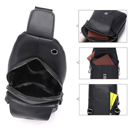 LUKZIJAES Genuine Leather Sling Bag for Men - color: #10-black