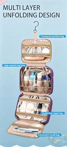 DENGFEILAI Hanging Toiletry Bag, Waterproof Travel Makeup Organizer Purple - color: Purple