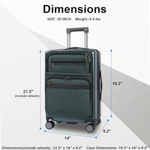 VANKEAN 20 Inch Expandable Hardshell Spinner TSA USB Port Carry-On Approved - color: DARK GREEN