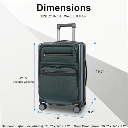 VANKEAN 20 Inch Expandable Hardshell Spinner TSA USB Port Carry-On Approved - color: DARK GREEN