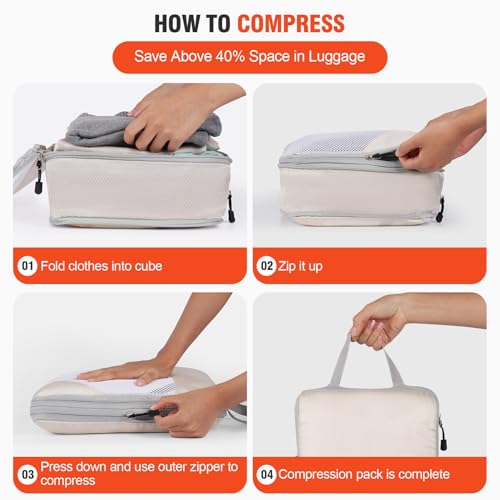 MADIKA 6 Pcs Compression Packing Cubes for Travel, Mesh Window, Beige - color: Beige