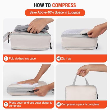 MADIKA 6 Pcs Compression Packing Cubes for Travel, Mesh Window, Beige - color: Beige