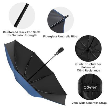 G4Free 46 Inch Inverted Umbrella Windproof Travel Umbrella for Rain & Sun - color: Blue