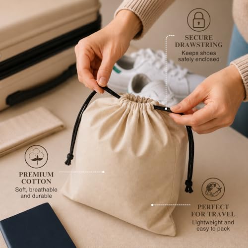 Cotton Shoe Travel Bags with Drawstring, Pack of 3, 19"x15" inch - size: Medium (19"×15")