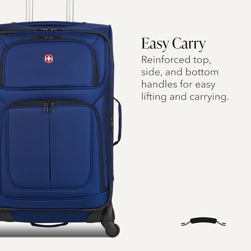 SWISSGEAR Sion Softside Expandable Spinner Luggage Durable Lightweight Travel Suitcase, Blue, Checked-Medium - color: Blue, size: Checked-Medium 25-Inch