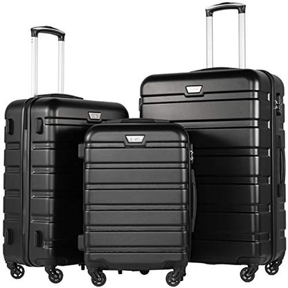 Coolife Luggage Set, 3 Piece Lightweight Durable Hardshell, Black - color: Black