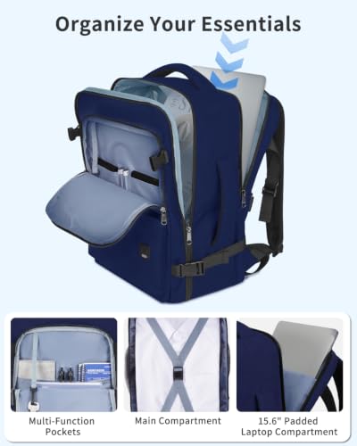 WANDF Personal Item Travel Bag 18x14x8, Carry On Laptop Backpack (Navy) - color: B-navy Blue, size: 18x14x8