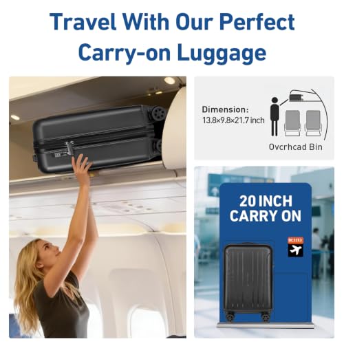 KYME Carry on luggage 22x14x9 Airline Approved Hardshell Suitcase,20",Black - color: Black, size: 20" Carry On