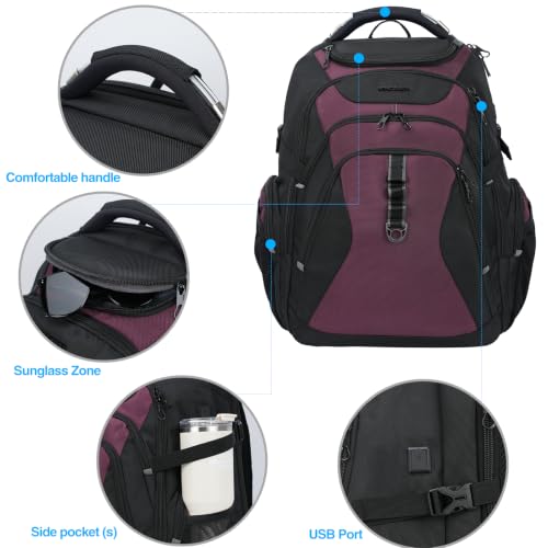 KROSER Laptop Backpack 17.3 Inch Computer Backpack for Men-Black Burgundy - color: Black/Burgundy, size: 17.3 inch