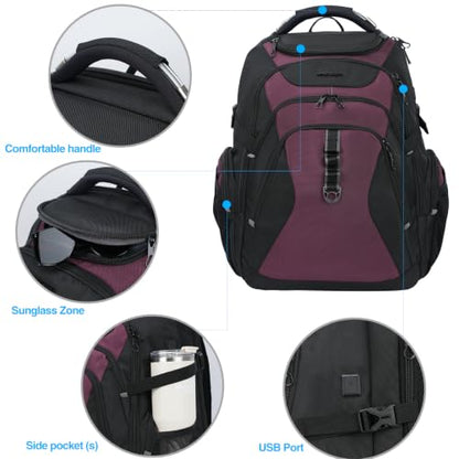 KROSER Laptop Backpack 17.3 Inch Computer Backpack for Men-Black Burgundy - color: Black/Burgundy, size: 17.3 inch